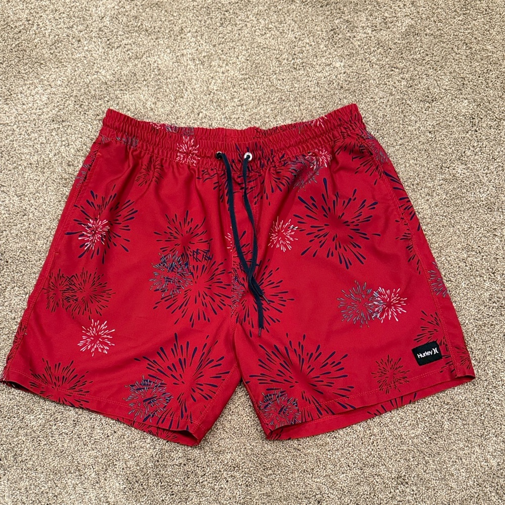 Hurley men’s red firecracker swim trunks like new size large